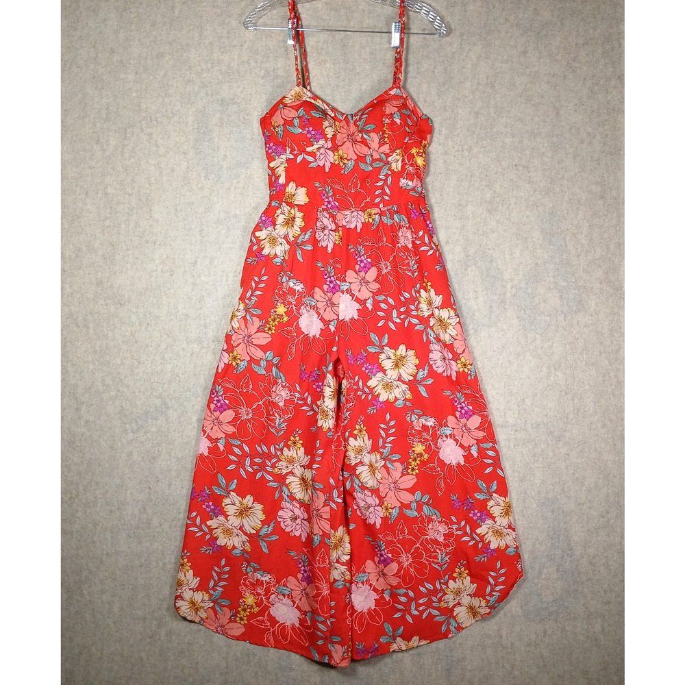 BOG Collective Red Floral Sweetheart Wide Leg Jumpsuit Vacation Style LARGE EUC - Picture 2 of 9
